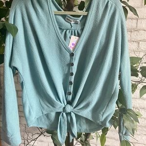 Baby blue knot tie sweater